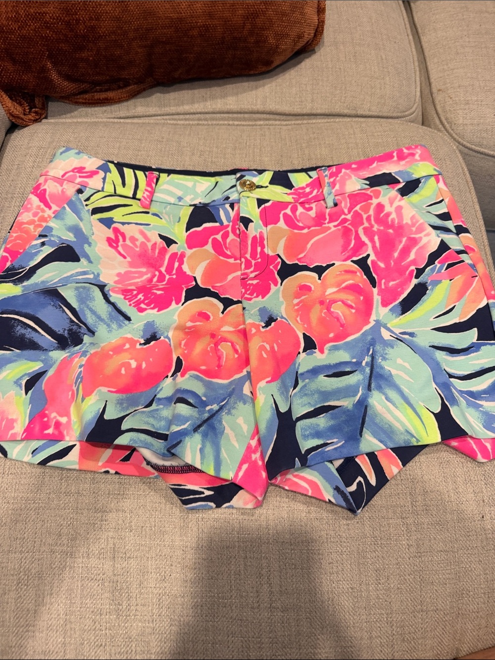 Lilly Pulitzer Neon Floral Bermuda Shorts in Pink, Navy & Aqua